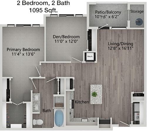 1,095 sq ft floorplan layout