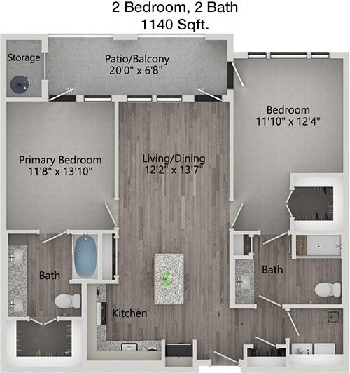 1,140 sq ft floorplan layout