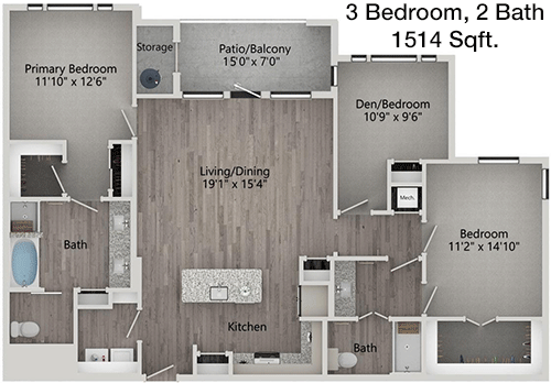 1,514 sq ft floorplan layout