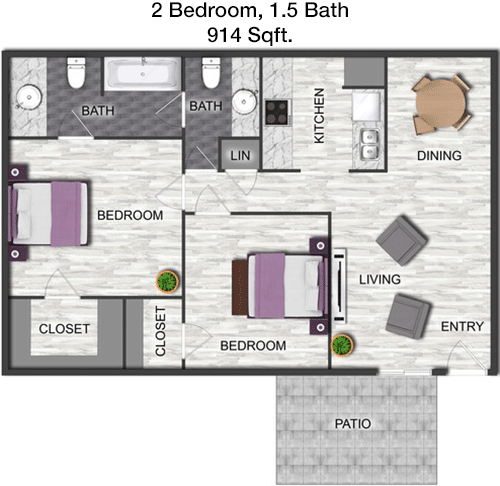 914 sq ft floorplan layout