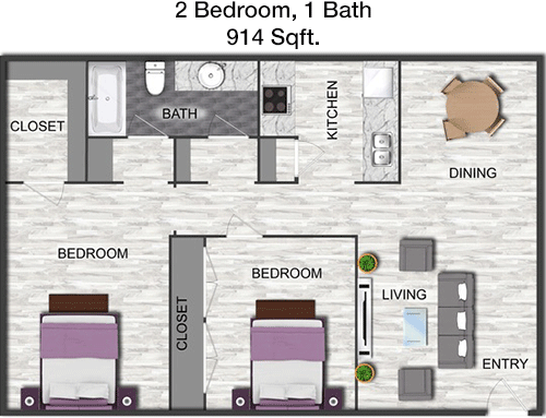 914 sq ft floorplan layout