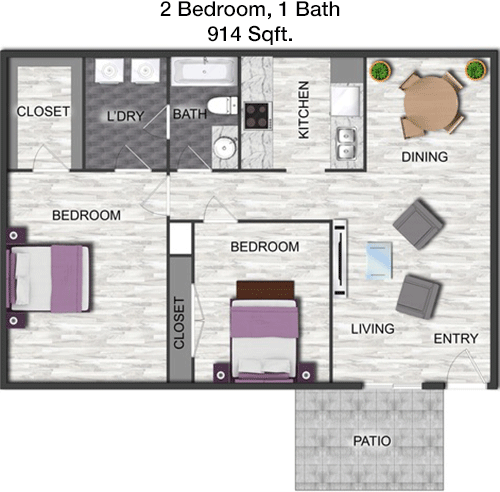 914 sq ft floorplan layout