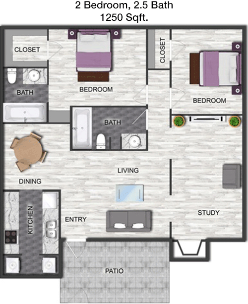 1,250 sq ft floorplan layout