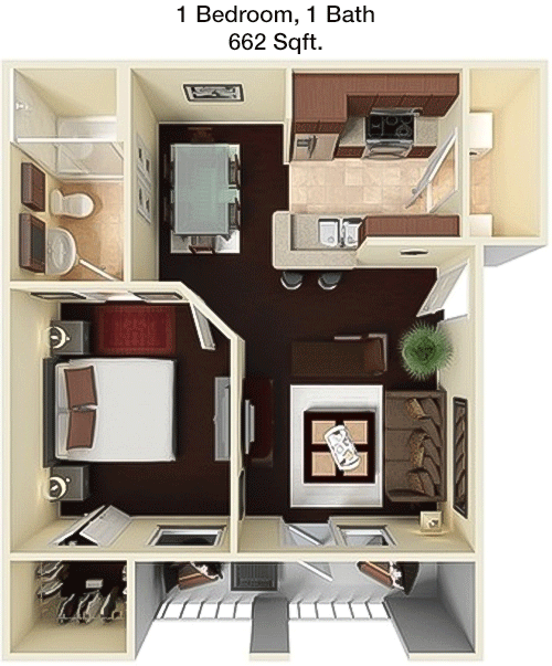 662 sq ft floorplan layout