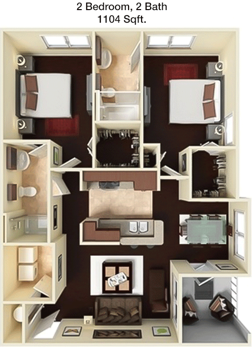 1,104 sq ft floorplan layout