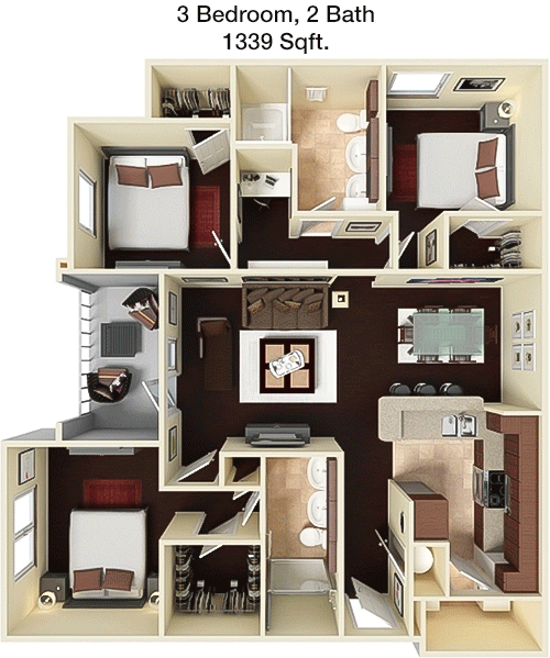 1,339 sq ft floorplan layout