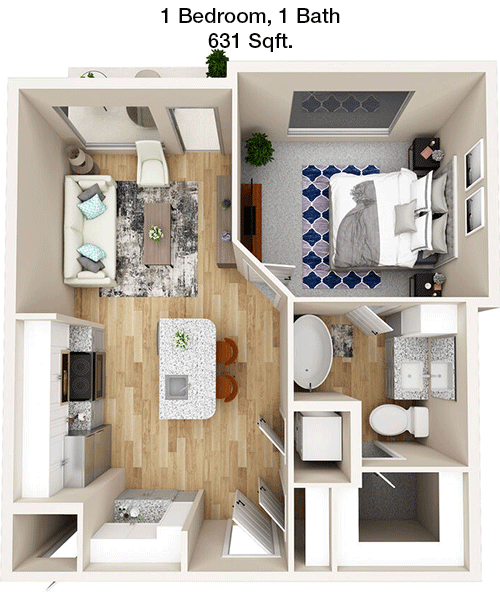631 sq ft floorplan layout