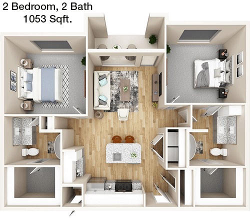 1,053 sq ft floorplan layout