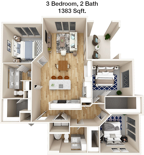 1,383 sq ft floorplan layout