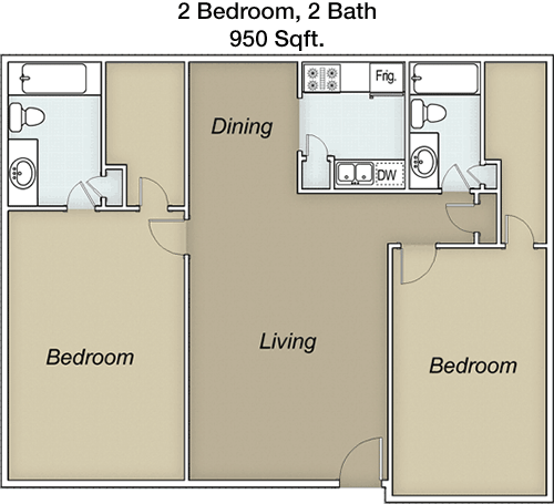 950 sq ft floorplan layout