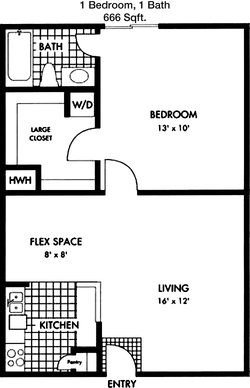 666 sq ft floorplan layout