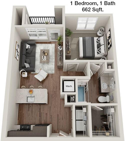 662 sq ft floorplan layout
