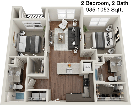 935 sq ft floorplan layout