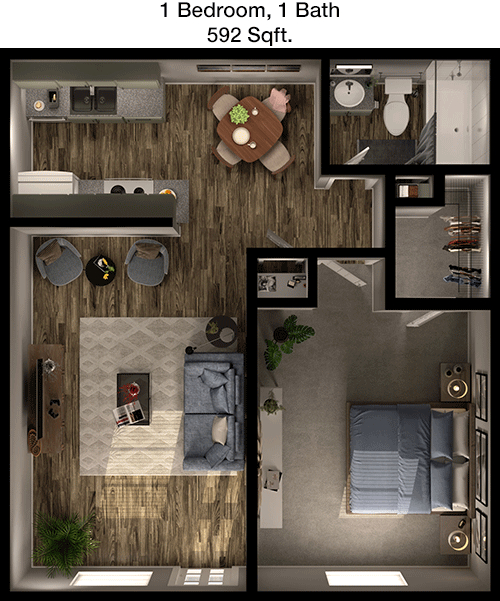 592 sq ft floorplan layout