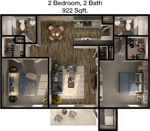 922 sq ft floorplan layout