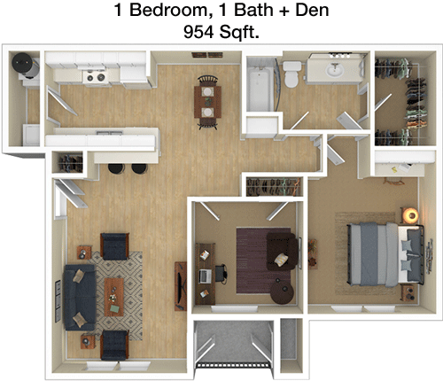 954 sq ft floorplan layout