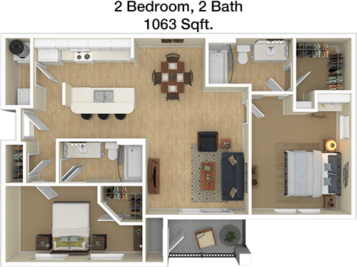 1,063 sq ft floorplan layout