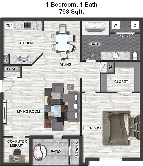 793 sq ft floorplan layout