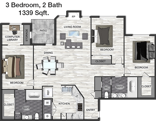 1,339 sq ft floorplan layout