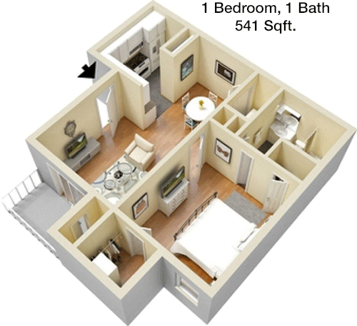 541 sq ft floorplan layout
