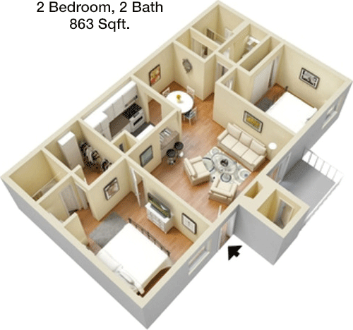 863 sq ft floorplan layout