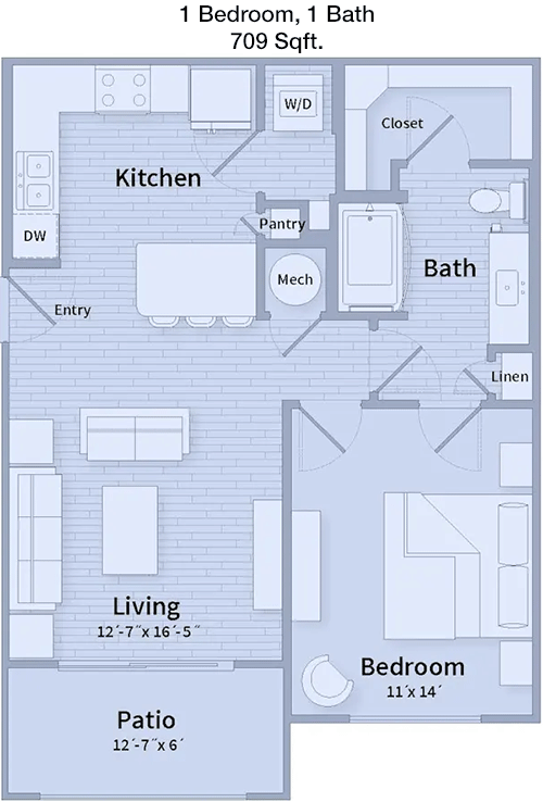 709 sq ft floorplan layout