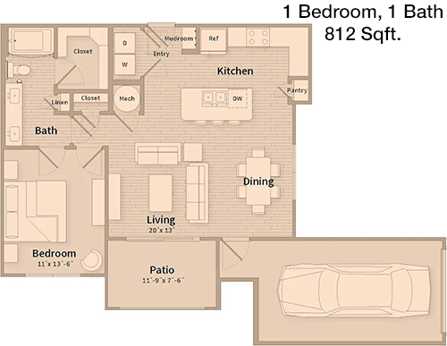 812 sq ft floorplan layout