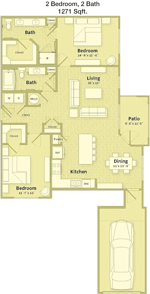 1,271 sq ft floorplan layout