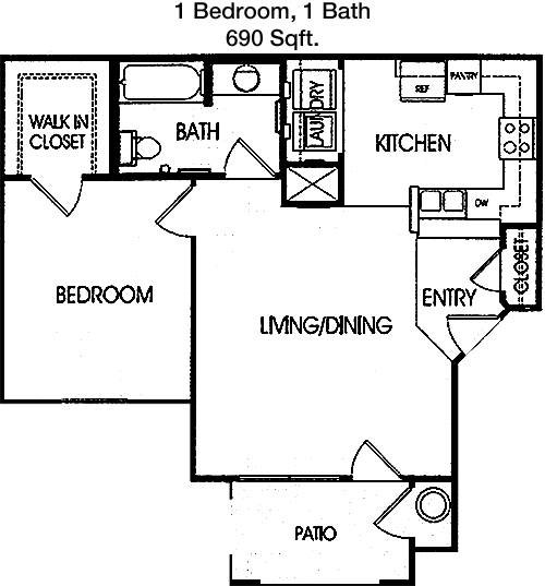 690 sq ft floorplan layout
