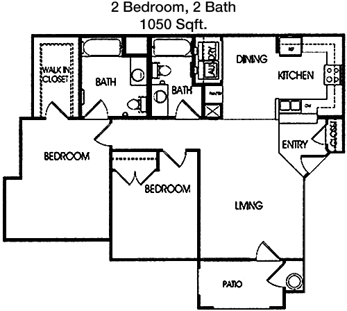 1,050 sq ft floorplan layout