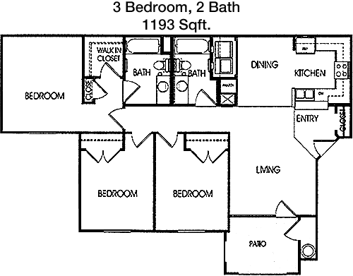1,193 sq ft floorplan layout