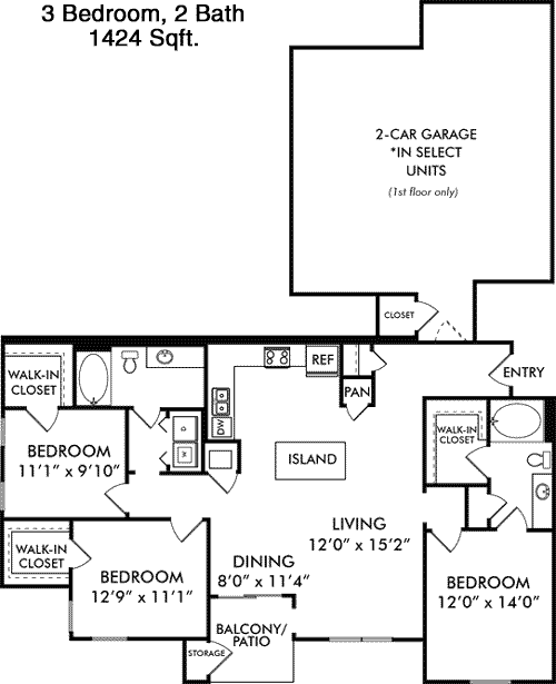 1,424 sq ft floorplan layout