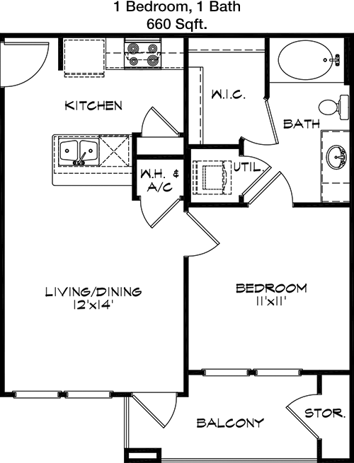 660 sq ft floorplan layout