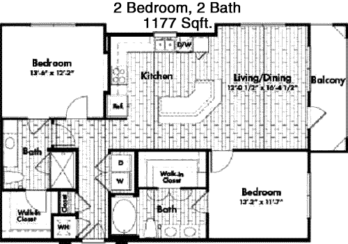 1,177 sq ft floorplan layout