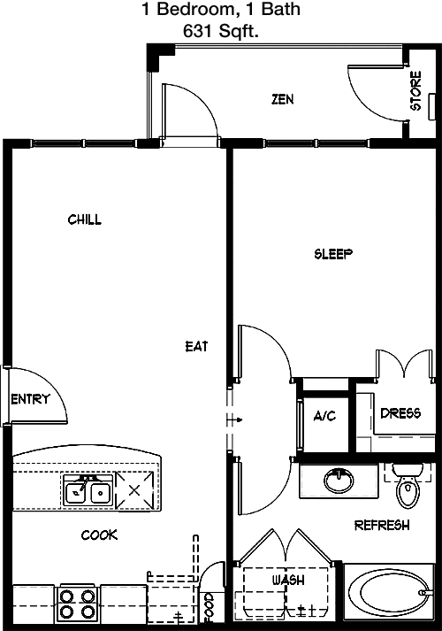 631 sq ft floorplan layout