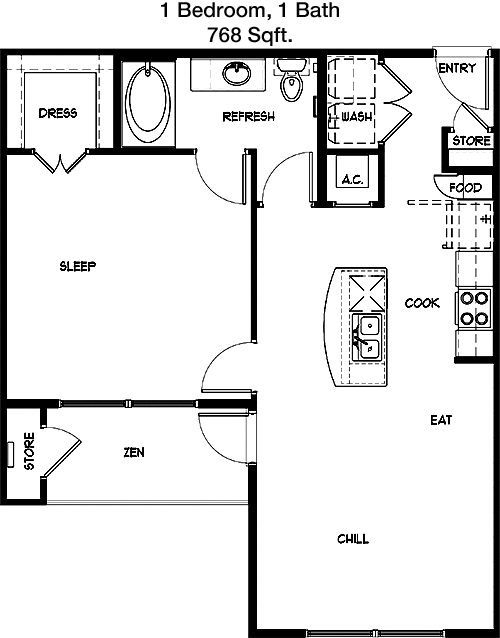 768 sq ft floorplan layout