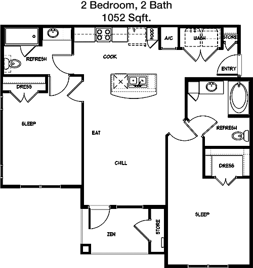 1,052 sq ft floorplan layout