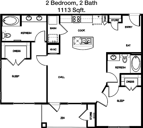 1,113 sq ft floorplan layout