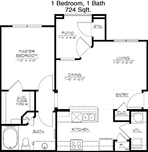 724 sq ft floorplan layout