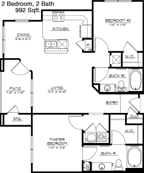 992 sq ft floorplan layout
