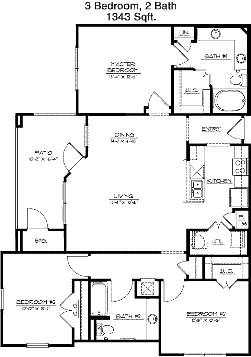 1,343 sq ft floorplan layout