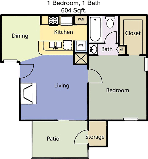604 sq ft floorplan layout