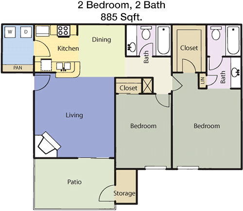 885 sq ft floorplan layout