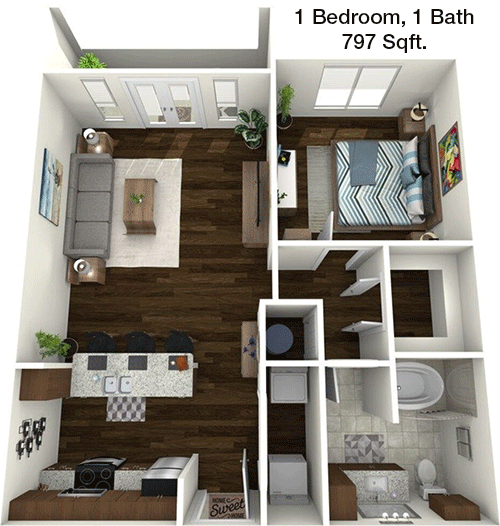 797 sq ft floorplan layout