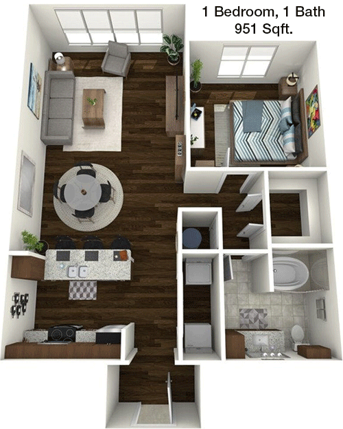 951 sq ft floorplan layout