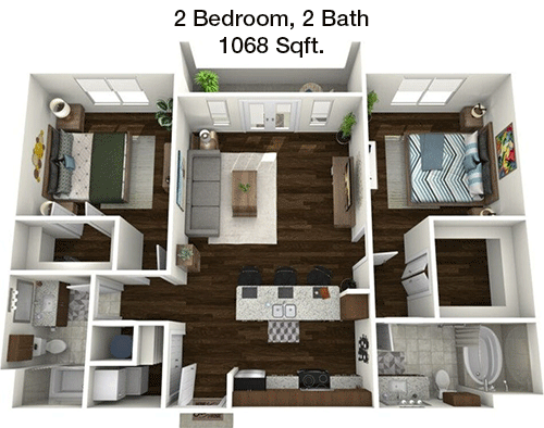 1,068 sq ft floorplan layout