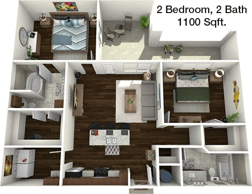 1,100 sq ft floorplan layout