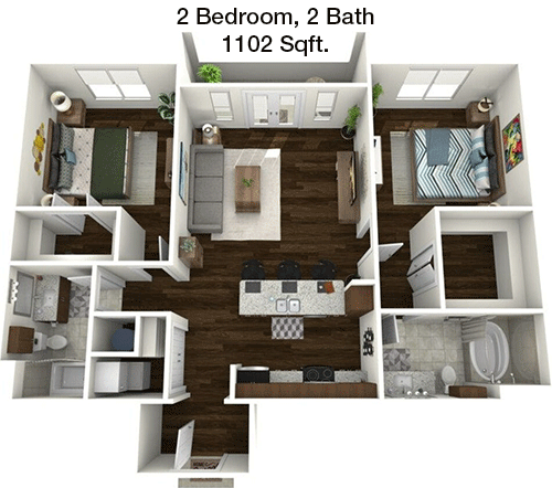 1,102 sq ft floorplan layout