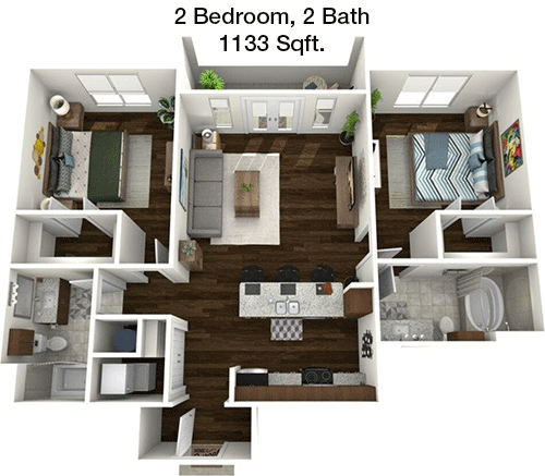 1,133 sq ft floorplan layout