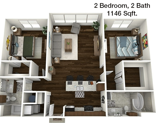 1,146 sq ft floorplan layout